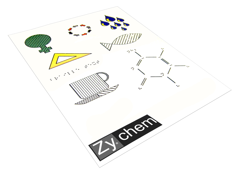 Swell Touch paper with tactile graphics and braille examples